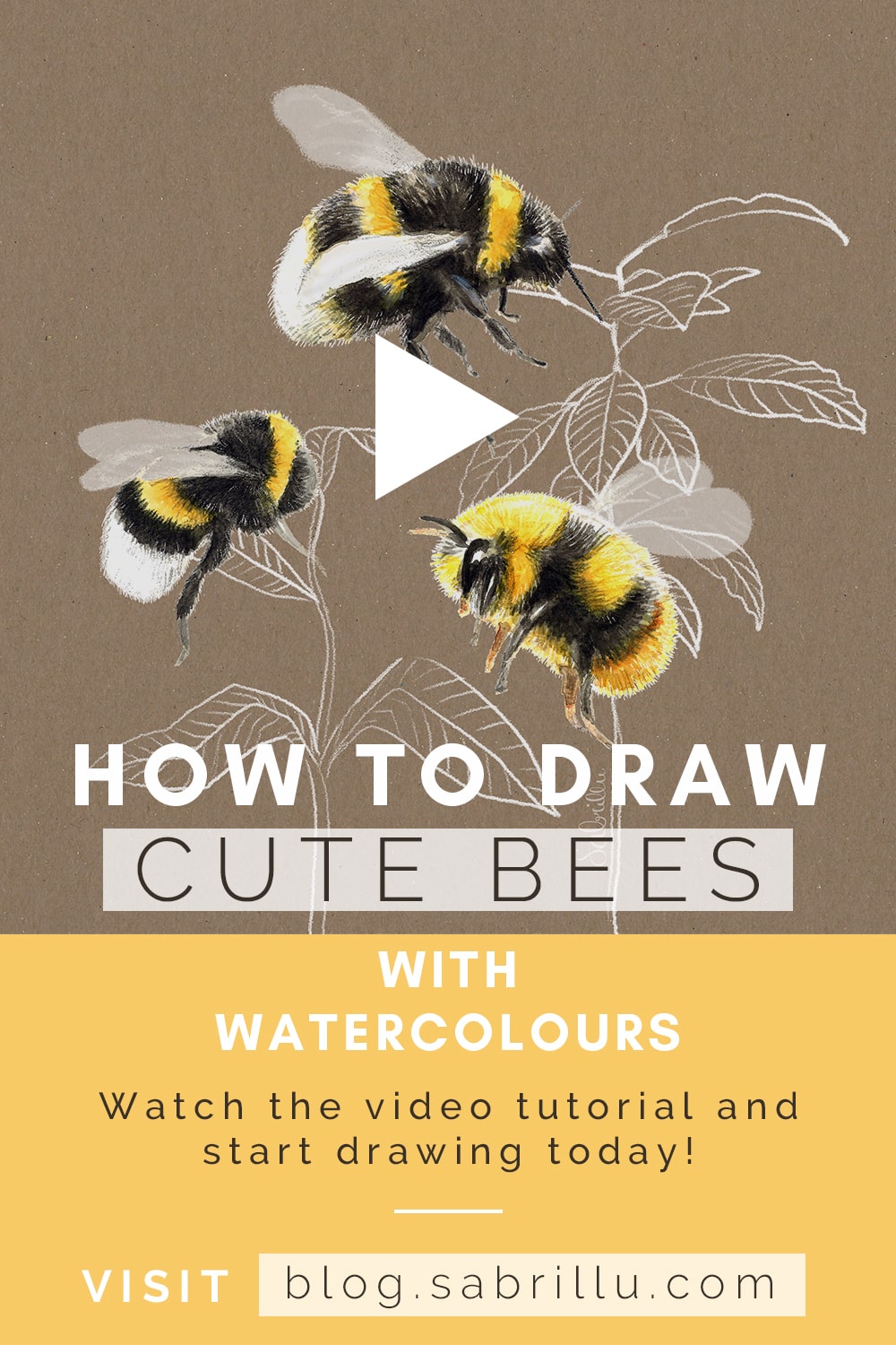 How to draw bumble bees with watercolours - Sabrillu