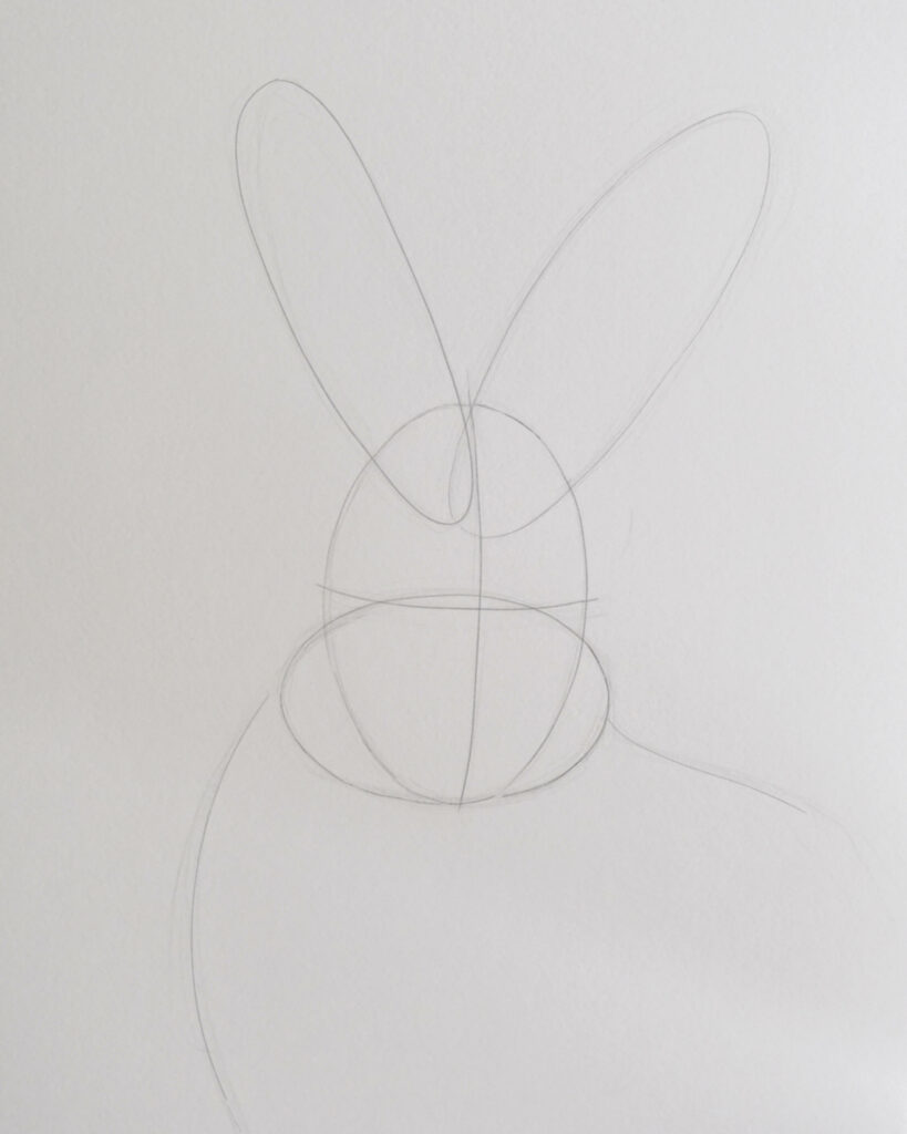 rabbit drawing step one - construction lines - how to draw a rabbit with pencils